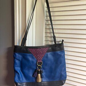 KC Leather Design Blue, Purple, and Black Tassel Shoulder Purse